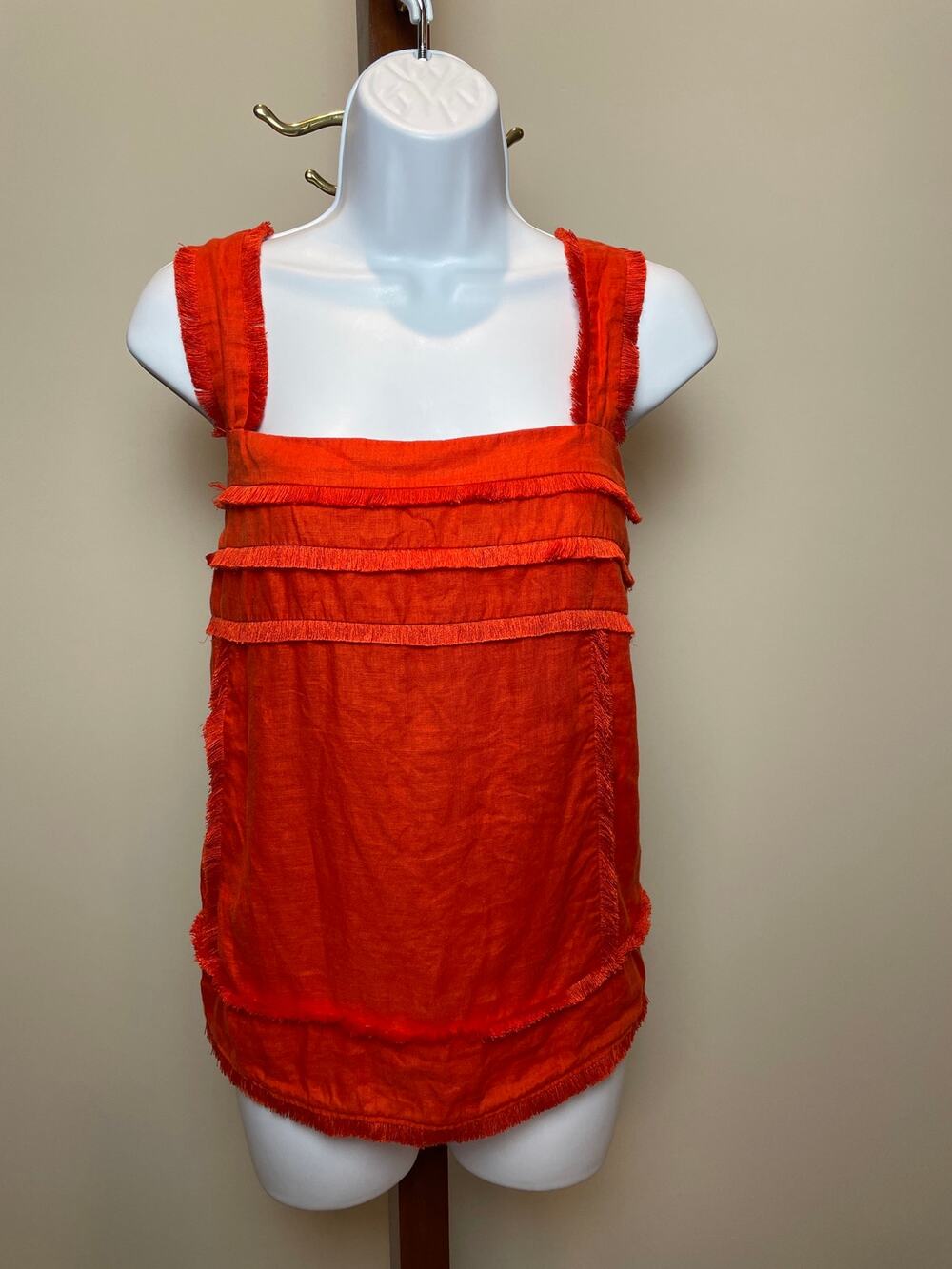 J.Crew 100% Linen Fringe Detail Top Orange Size 14 - Picture 1 of 8